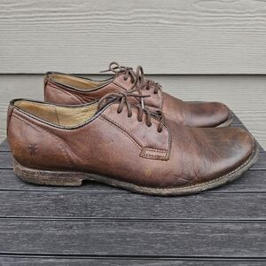 Frye Phillip Oxford 84570 Brown Leather Lace Up Plain Toe Oxfords Shoes Mens 10D